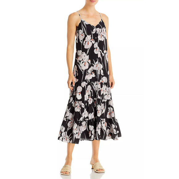 Jason Wu Iris Print Silk Midi Dress Black Size 8 3682